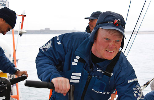 Phil Jameson grinding his heart out, onboard Ericsson 4, on leg 8 of the Volvo Ocean Race, from Galway to Marstrand. Photo copyright Guy Salter / Ericsson 4 / Volvo Ocean Race.