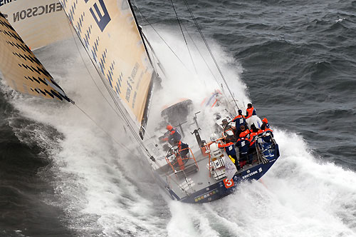 Ericsson 3, skippered by Magnus Olsson (SWE) at the start of leg 9 from Marstrand to Stockholm.