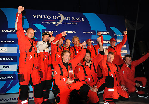 PUMA Ocean Racing, skippered by Ken Read (USA) finish first on leg 9 from Marstrand to Sandhamn. Photo copyright Rick Tomlinson / Volvo Ocean Race.