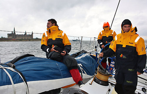 Telefonica Blue passing Hamlet Castle, on leg 9 from Marstrand to Stockholm. Photo copyright Gabriele Olivo / Telefonica Blue / Volvo Ocean Race.