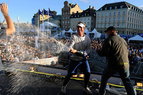 Telefonica Blue, skippered by Bouwe Bekking (NED) finish first in the Stockholm in-port race. Photo copyright Dave Kneale / Volvo Ocean Race.