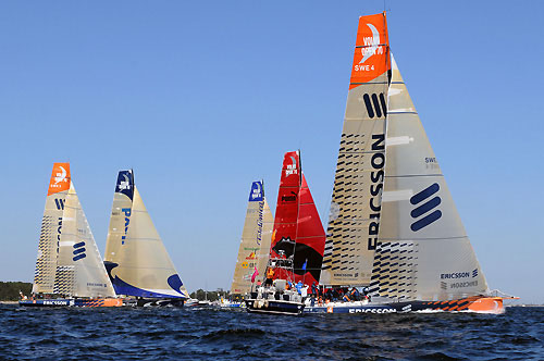 The fleet get under way at the start of leg 10 from Stockholm to St Petersburg. Photo copyright Dave Kneale / Volvo Ocean Race.