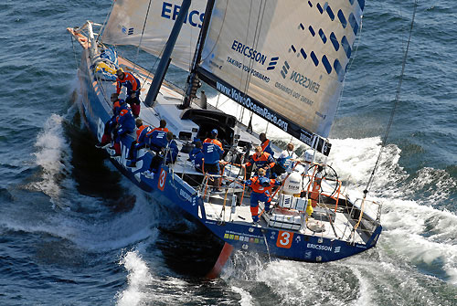 Ericsson 3, skippered by Magnus Olsson (SWE) at the start of leg 10 from Stockholm to St Petersburg. Photo copyright Rick Tomlinson / Volvo Ocean Race.