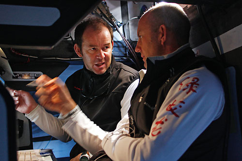 Jean-Luc Nelias and Ian Walker talk tactics on leg 10 from Stockholm to St Petersburg. Photo copyright Guo Chuan / Green Dragon Racing / Volvo Ocean Race.