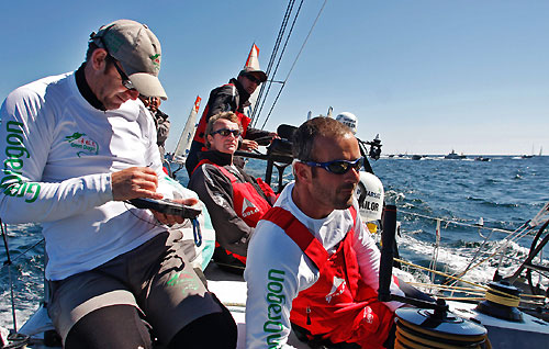 The crew of Green Dragon check on the positions of the fleet, on leg 10 from Stockholm to St Petersburg. Photo copyright Guo Chuan / Green Dragon Racing / Volvo Ocean Race.