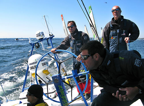 Navigator Simon Fisher of Telefonica Blue is checking out PUMA Ocean Racing, back at the start of leg 10 from Stockholm to St Petersburg. Photo copyright Gabriele Olivo / Telefonica Blue / Volvo Ocean Race.