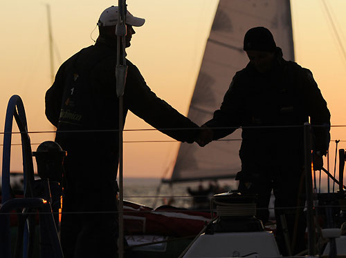 Telefonica Blue, skippered by Bouwe Bekking (NED) finish third on leg 10 in St Petersburg, crossing the line at 00:51:55 GMT. Photo copyright Dave Kneale / Volvo Ocean Race.