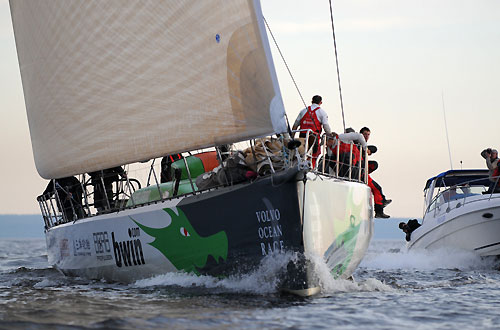 Green Dragon, skippered by Ian Walker (GBR) finish sixth on leg 10 in St Petersburg, crossing the line at 02:57:56 GMT. Photo copyright Dave Kneale / Volvo Ocean Race.