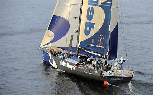 Delta Lloyd, skippered by Roberto Bermudez (ESP) finish seventh on leg 10 in St Petersburg, crossing the line at 03:00:57 GMT. Photo copyright Rick Tomlinson / Volvo Ocean Race.