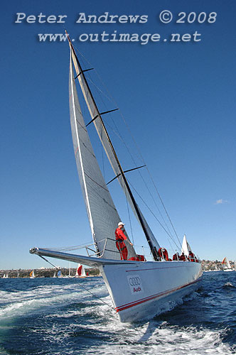 Bob Oatley's Reichel Pugh 66 Wild Oats X ahead of the start of the 2008 Sydney to Gold Coast Yacht Race.