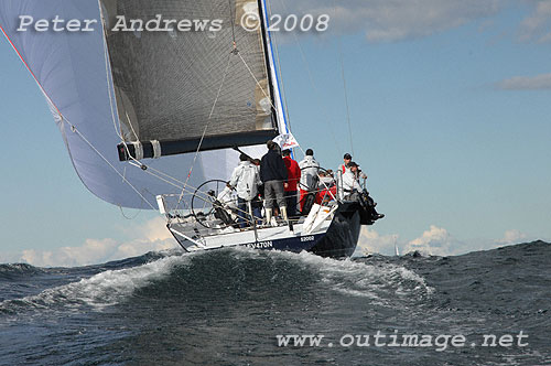 Bob Steel's TP52 Quest first through the heads and heading out to sea for the Gold Coast.