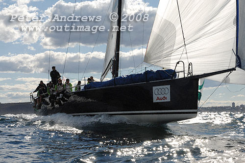 Graeme Wood's JV52 Wot Now, helmed by Julian Freeman for the Sydney Short Ocean Racing Championships. Wot Now is seen here heading out to sea from the heads after the start of the Sydney to Gold Coast Yacht Race, earlier this year. Photo copyright Peter Andrews.