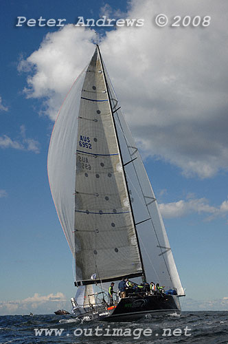 Graeme Wood's JV52 Wot Now heading out to sea from the heads after the start of the 2008 Sydney to Gold Coast Yacht Race.