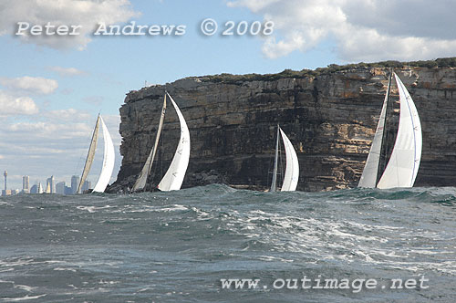 Chris Dare's Corby 49 Flirt from Victoria, Roger Hickman's Corby 49 Limit from Western Australia, Alan Whiteley's TP52 Cougar II and Geoff Ross' Reichel Pugh 55 Yendys.