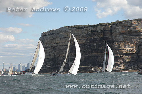 Roger Hickman's Corby 49 Limit from Western Australia, Alan Whiteley's TP52 Cougar II and Geoff Ross' Reichel Pugh 55 Yendys after the start of the 2008 Sydney to Gold Coast Yacht Race.