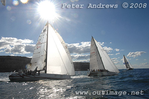 Matthew Short's IRC52 Shortwave ahead of Chris Dare's Corby 49 Flirt and Alan Whiteley's TP52 Cougar II, making their way north after the start of the 2008 Sydney to Gold Coast Yacht Race.