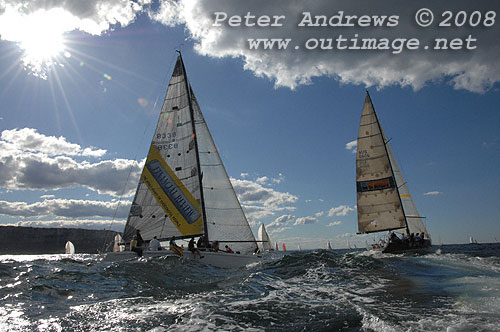 Tim Casey's Nelson Marek 46 St Hilliers Quest ahead of Ed Psaltis' modified Farr 40 AFR Midnight Rambler.