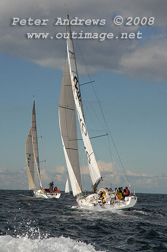 Michael Martin's Sayer 40 Frantic ahead of Rod Skellet's Pogo 40 Krakatoa II, outside the heads after the start of the 2008 Sydney to Gold Coast Yacht Race.