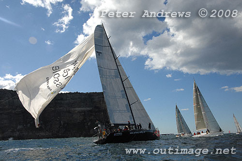 Peter Goldsworthy's Volvo 60 Getaway Sailing.com experiencing some problems with their spinnaker at the heads after the start of the 2008 Sydney to Gold Coast Yacht Race.