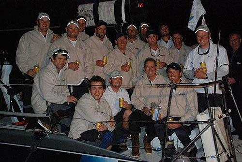 All onboard Peter Harburg's Reichel Pugh 66 Black Jack enjoying a beer at the Keppel Bay Marina after taking out line honours in the Brisbane to Keppel Tropical Yacht Race. Photo Copyright, Suellen Hurling.