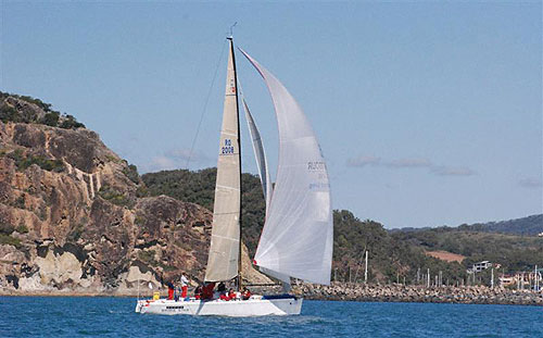 Skippered by Peter Sherwood, Kevin Miller and John Hassler’s Farr 40 Bribie Star, approaching the finishing line of the Brisbane to Keppel Tropical Yacht Race. Photo Copyright, Suellen Hurling.