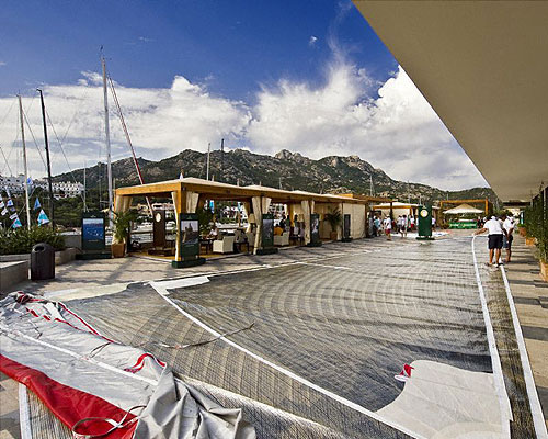 Measurements being taken in the Yacht Club Costa Smeralda's Piazza Azzurra, ahead of the Maxi Yacht Rolex Cup 2008. Copyright Rolex and Kurt Arrigo.