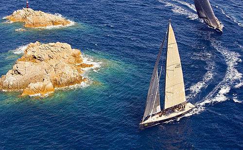 Thomas Bscher's Open Season and Irvine Laidlaw's Highland Fling X, 3rd and 2nd respectively after 4 races in the Wally Division, in the Maxi Yacht Rolex Cup 2008. Copyright Rolex and Kurt Arrigo.