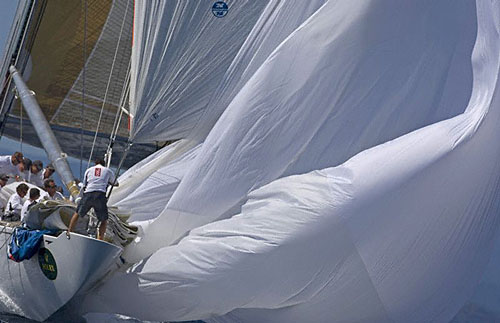 Bowmen on Ranger during a spinnaker drop in the Maxi Yacht Rolex Cup 2007. Copyright Rolex and Kurt Arrigo.