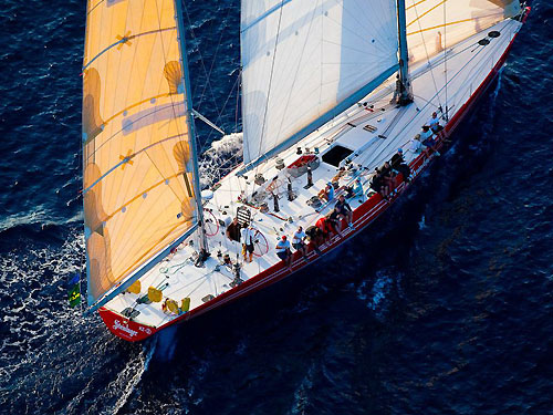 Stefan Detjen's Farr Maxi Ketch Steinlager II, at sea during the Rolex Middle Sea Race 2008. Photo copyright ROLEX and Kurt Arrigo.