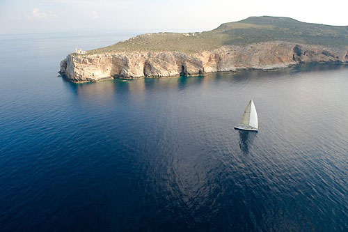 Jeff Hanlon's Rapture well clear of Capo Rosso's lighthouse, during the Rolex Middle Sea Race 2008. Photo copyright ROLEX and Kurt Arrigo.