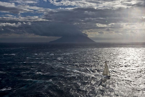 Guido Paolo Gamucci's Cippa Lippa sailing past Stromboli during last year's Rolex Middle Sea Race. Photo copyright ROLEX and Carlo Borlenghi.