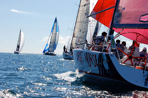 Russell McCart's Farr 40 Night Nurse chasing Peter Sherwood's Farr 40 Bribie Star, Peter Harburg’s Reichel Pugh 66 Black Jack, and Ray Roberts’ Evolution Sails, just after the start of the Club Marine Brisbane to Keppel Tropical Yacht Race 2009. Photo copyright Suellen Hurling.