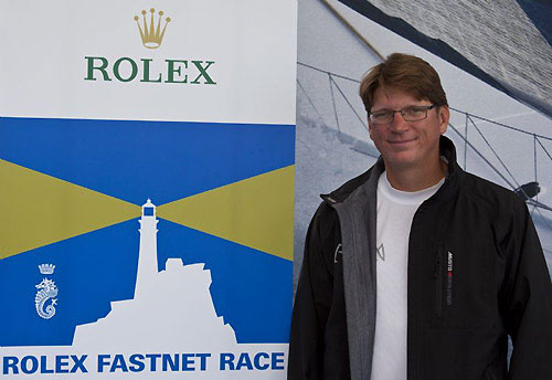 Niklas Zennström after winning overall in the Rolex Fastnet Race earlier this year, with his JV 72 Rán. Photo copyright Rolex, Carlo Borlenghi.