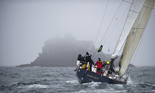 Ian Laing's Swan 53 Sassenach approaching Fastnet Rock in fog, during the Rolex Fastnet Race 2009. Photo copyright Rolex - Kurt Arrigo.