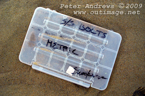 A lid of a spares container from Shockwave 5, washed up at Towradgi Point, NSW Australia, not far from where the ship Queen of Nations ran aground in 1881. Photo copyright Peter Andrews.