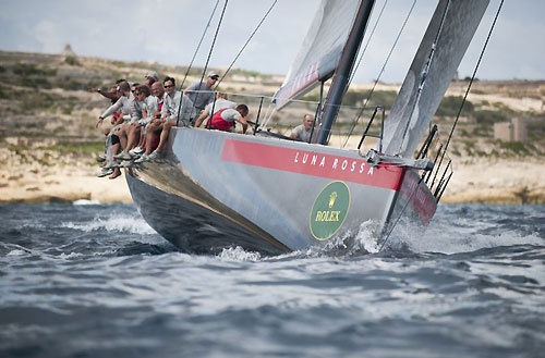 Patrizio Bertelli's Luna Rossa during the 15 nautical-mile warm-up race, for the Rolex Middle Sea Race 2009. Photo copyright Rolex / Kurt Arrigo.