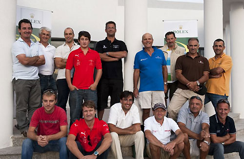 Maltese Skipper group photo Front Row, L-R: Kai Merten (Rebel), Peter Spiteri Gonzi (AirMalta Falcon), David Anastasi (Strait Dealer), Michael Montonaro Gauci (Whistler), David Pizzuto (Geisha), Sandro Musu (Aziza) Back Row, L-R: Lee Satariano (Artie), Kevin Dingli (Manana), Mark Shranz (Nemesis Credal), Matthew Sciclulna (AirMalta Falcon), Jonas Diamantino (Comanche Raider II Gasan Mamo), Arthur Podesta (Elusive 2 Medbank), Oleg Evdokimenko (Vikesha), Jonathan Gambin (Ton Ton Surfside), Edward Gatt Floridia (Otra Vez Fexco), Rolex Middle Sea Race 2009. Photo copyright Rolex / Kurt Arrigo.