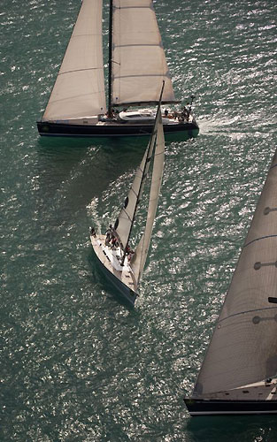 Simon Tubby's Shipman 72 Nadejda, Marco Paolucci's Comet 45s Libertine, and Matt Hardy's Swan82s Nikata, after the start of the Rolex Middle Sea Race 2009. Photo copyright Rolex / Kurt Arrigo.