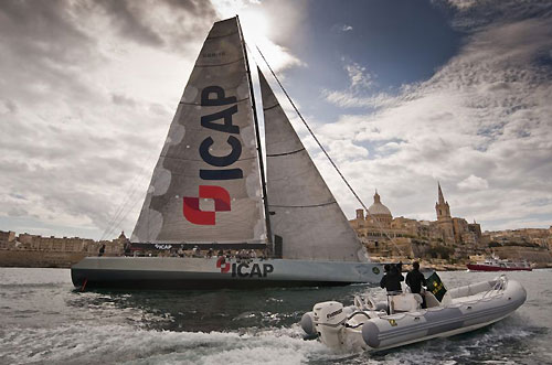 Mike Slade's Farr 100 ICAP Leopard arriving in Marsamxett Harbour, during the Rolex Middle Sea Race 2009. Photo copyright Rolex / Alan Carville.