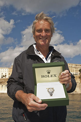 Line Honours Winner Mike Slade, ownre skipper of ICAP Leopard, during the Rolex Middle Sea Race 2009. Photo copyright Rolex / Alan Carville.