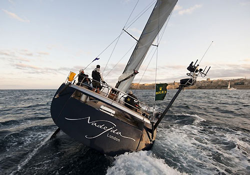 Simon Tubby's Shipman 72, Nadejda, arriving at their final destination of Marsamxett Harbour, during the Rolex Middle Sea Race 2009. Photo copyright Rolex / Kurt Arrigo.