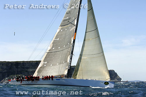 Out on the rail on Charles St Clair Brown and Bill Buckley's Elliott 30m maxi Maximus at the heads after the start of the 2006 Rolex Sydney to Hobart Yacht Race. Photo copyright Peter Andrews.