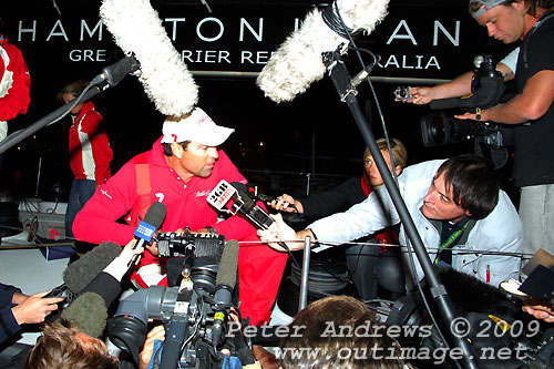 Skipper Mark Richards being interviewed by Steve Barker, dockside in Hobart. Photo copyright Peter Andrews, Outimage.