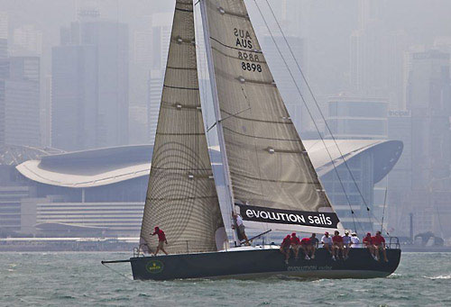 Ray Roberts' TP52 Evolution Racing from Australia on Causeway Bay, the day before the start of the Rolex China Sea Race. Photo copyright Daniel Forster, Rolex.