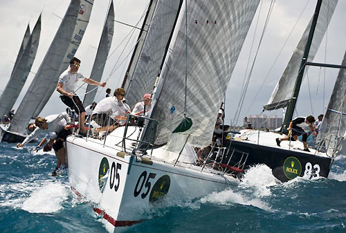 Wolfgang Schaefer's Struntje Light (GER) with Australian tactician Michael Coxon, during the 2008 Rolex Farr 40 World Championships in Miami, Florida. Photo copyright Kurt Arrigo, Rolex.