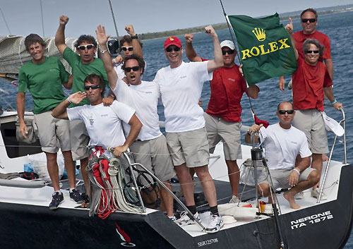 Massimo Mezzaroma, Vasco Vascotto and the crew of Nerone, after winning the Rolex Farr 40 World Championships 2010 in Casa de Campo. Photo copyright Daniel Forster, Rolex.