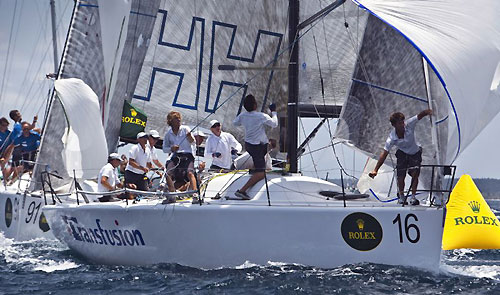 Guido Belgiorno-Nettis' Transfusion hoisting spinnaker, during the Rolex Farr 40 Worlds 2010 in Casa de Campo. Photo copyright Daniel Forster, Rolex.