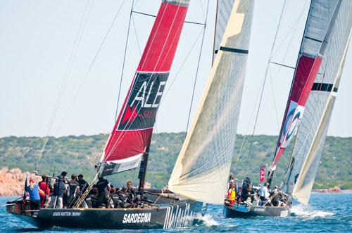 Louis Vuitton Trophy, La Maddalena, Italy, May 22 until June 6, 2010. Race Day 1. TeamOrigin and ALEPH. Photo copyright Paul Todd, Outsideimages NZ and Louis Vuitton Trophy.