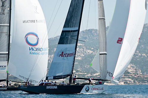 Louis Vuitton Trophy, La Maddalena, Italy, May 22nd-June 6th 2010. Race Day 2. TeamOrigin vs Artemis. Photo copyright Paul Todd, Outsideimages NZ and Louis Vuitton Trophy.