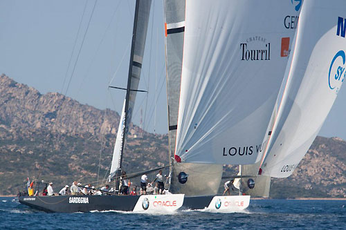 Louis Vuitton Trophy, La Maddalena, Italy, May 22nd-June 6th 2010. Race Day 3. Synergy Russian Sailing Team verses ALL4ONE. Photo copyright Bob Grieser, Outsideimages NZ and Louis Vuitton Trophy.